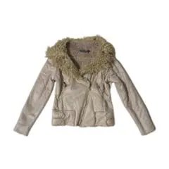 ファー付きレザージャケット ブラウン ベージュ