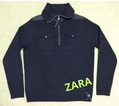 【美品】ZARA ハーフジップ ニット ネイビー サイズМ