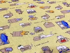 ◾︎COTTON こばやし◾︎ダンボールねこ◾︎黄色系◾︎生地幅×50cmぐらい