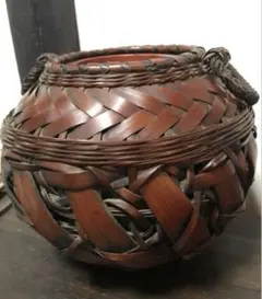 美品　工芸品　竹細工　花籠　飾り編み　雰囲気ある　太編み