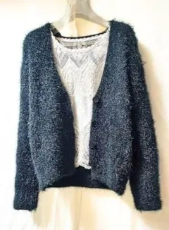 シャギーニットカーディガン　クリスマス　　はおり　ふんわり　かわいい　ボレロ