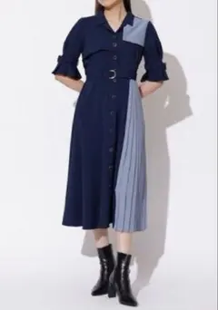【新品タグ付き】レディアゼル トレンチカラーブロックプリーツシャツワンピース