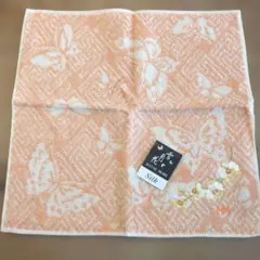 ハナエ・モリ　シルク製オレンジ系花刺繍　タオルハンカチ
