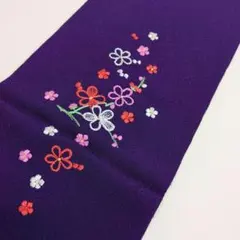 紫色 花柄刺繍 半襟