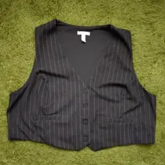 秋物先取り！H&M ストライプ柄 ベスト ジレ ブラック