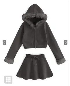 【GRL】ファーパーカー×フレアスカートニットセットアップ[an1481]