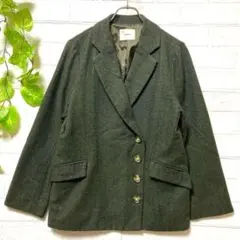 ムルーア✨ウール混 テーラードジャケット ヘリンボーン グリーン系 Fサイズ