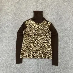 リブニット タートルネック ヒョウ柄 アニマル柄 y2k 平成ギャル グランジ
