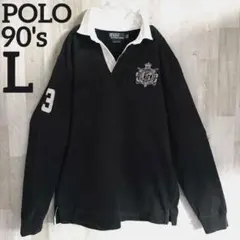 90's ポロラルフローレン エンブレム ラガーシャツ 長袖 ブラック