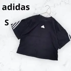 ＊アディダス＊レディース クロップド丈 Tシャツ Sサイズ ブラック 3本線