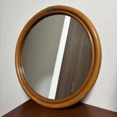 ラタン　藤　ウォールミラー　アンティーク　円形　丸　壁掛け　ビンテージ
