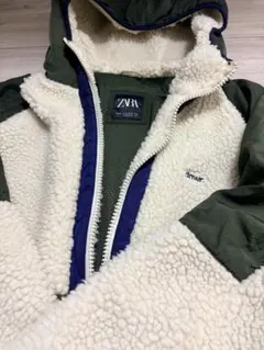 ZARA】フェイクボアジャケット フード付き もこもこ バイカラー XS 