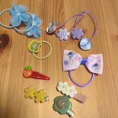 カラフルヘアゴムとクリップセット