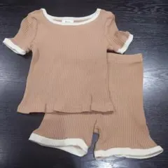 ベビー パジャマ リブ編み 約80cm 上下 2セット ブラウン 無地 匿名配送