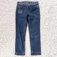 極美品　ルイヴィトン　デニムパンツ　モノグラム　レザーパッチ　ブルー　Sサイズのサムネイル