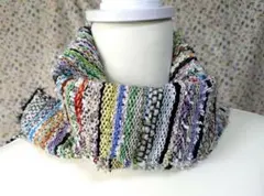 No.113 さをり織り/手織りマフラー　スモークブラウン123センチ