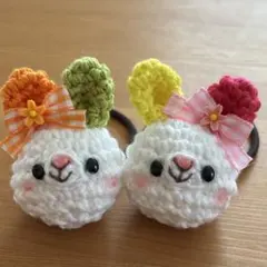 あみぐるみヘアゴム♡マカロンカラーうさぎちゃん♡ハンドメイド