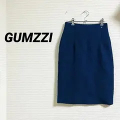 【GUMZZI】 良品 タイトスカート 膝丈 ブルー系 オフィス 裏地あり