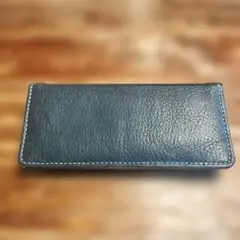 本革　長財布 国産牛革　ネイビー×グリーン