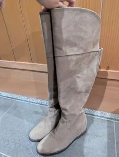 ニーハイブーツ　スウェード生地　ベージュ　23cm