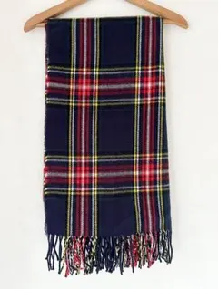 ストール　マフラー　チェック柄　ネイビー×赤