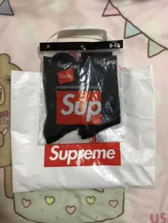 1足　Supreme ブラック クルーソックス 6-12