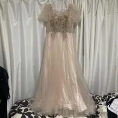 スパンコール　刺繍ピンクAラインドレス