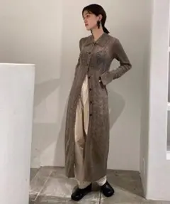 TODAYFUL パッチワークレースロングカーディガン　グレー