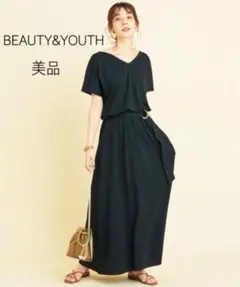✳️美品✳️BEAUTY&YOUTH ベルト付マキシワンピース 黒　【洗える】