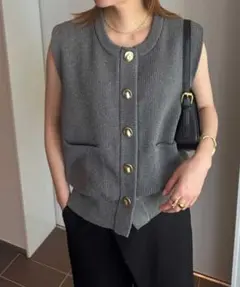 【'25発売】RANAN ニュアンスボタンノースリーブニットトップス LL