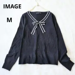 IMAGE ニット Vネック 配色リボン M ブラック