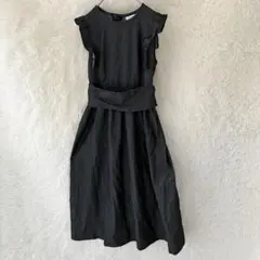 【Hudson honey】ロングワンピース フリル ノースリーブ ブラック M