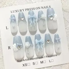 現品】ネイルチップ♡ブルー 水色 量産型地雷韓国ワンホンイニシャル