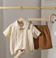 キッズ セットアップ 編み込みシャツとショートパンツセット 110