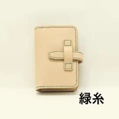 本革　ヌメ革　２つ折りキーケースver2　ナチュラル×緑