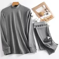 メンズ 秋冬インナー上下セット 長袖＆パンツ 薄手グレー