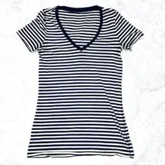 アイスブレーカー メリノウール100% VネックTシャツ ボーダー XSのサムネイル