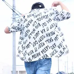 SALE M 新品 英字総柄ロゴBIGオープンカラーシャツ半袖WHITE