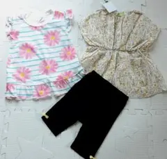 新品 女の子 半袖 Tシャツ パンツ セット E 花柄 リボン 90cm