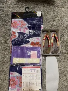 【新品未使用】浴衣5点セット　浴衣,帯,腰紐,帯板,下駄