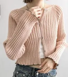 mystic 配色ホックリブカーディガン　ピンク