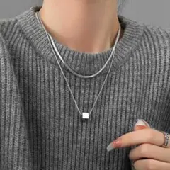 スネークチェーン ネックレス セット 華奢 シルバー ステンレス