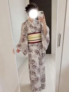 浴衣 帯セット 花柄 ピンク 赤 ホワイト×ボルドー utatane ditaのサムネイル