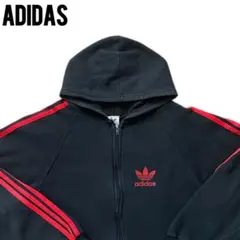 adidas トレフォイルロゴ ジップアップパーカー ブラック×レッド