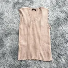 美品✨【INGNI】ワイドリブ ノースリーブニットベスト Vネック ベージュ M