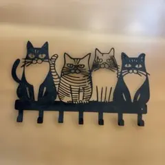 猫デザイン 壁掛けラック 黒
