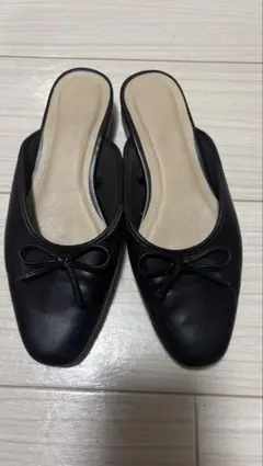 最終値下げ　GU ジーユー　リボン付きブラックフラットシューズ　バレエ　S