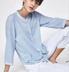 ZARA BASIC フリル付き五分袖シャツ M