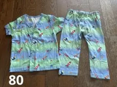 【美品】キッズ パジャマ 80cm 宇宙柄 綿100% お腹が出ないボタン付きのサムネイル