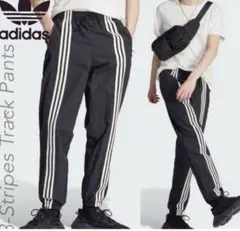 adidas 3 Stripes Track ナイロンPants 黒-M